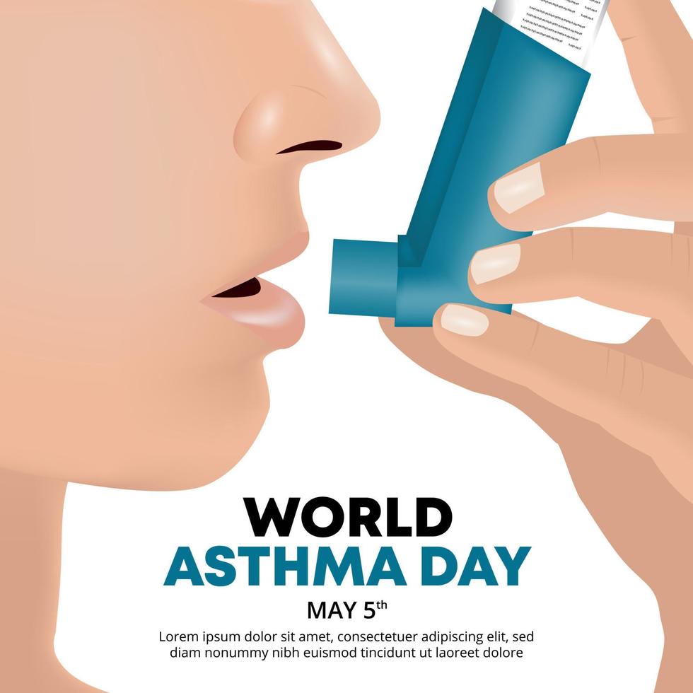 World asthma day background with an asthma sufferer holding an inhaler vector