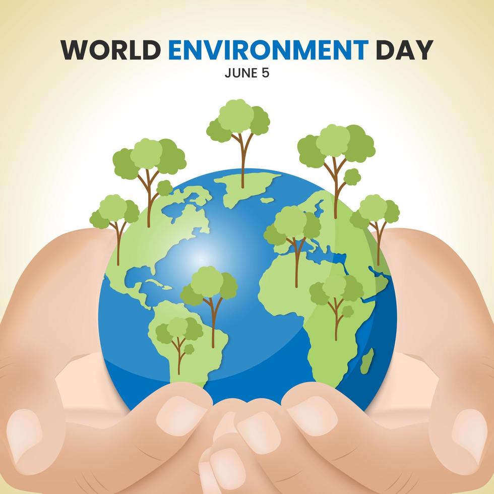 World environment day background with hands holding a globe world vector