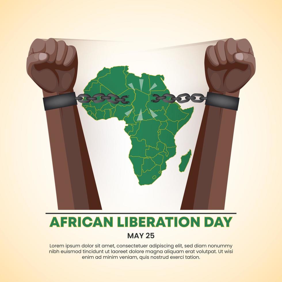 fondo del día de la liberación africana o del día de áfrica con las manos rompiendo una esposa vector
