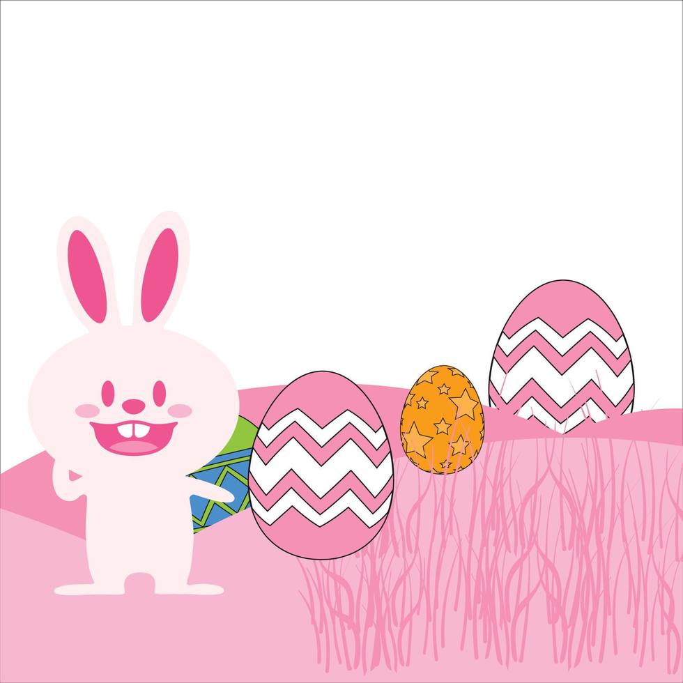 cute funny looking Easter Bunny design with lots of Easter eggs, star Party banner design, happy Easter vector