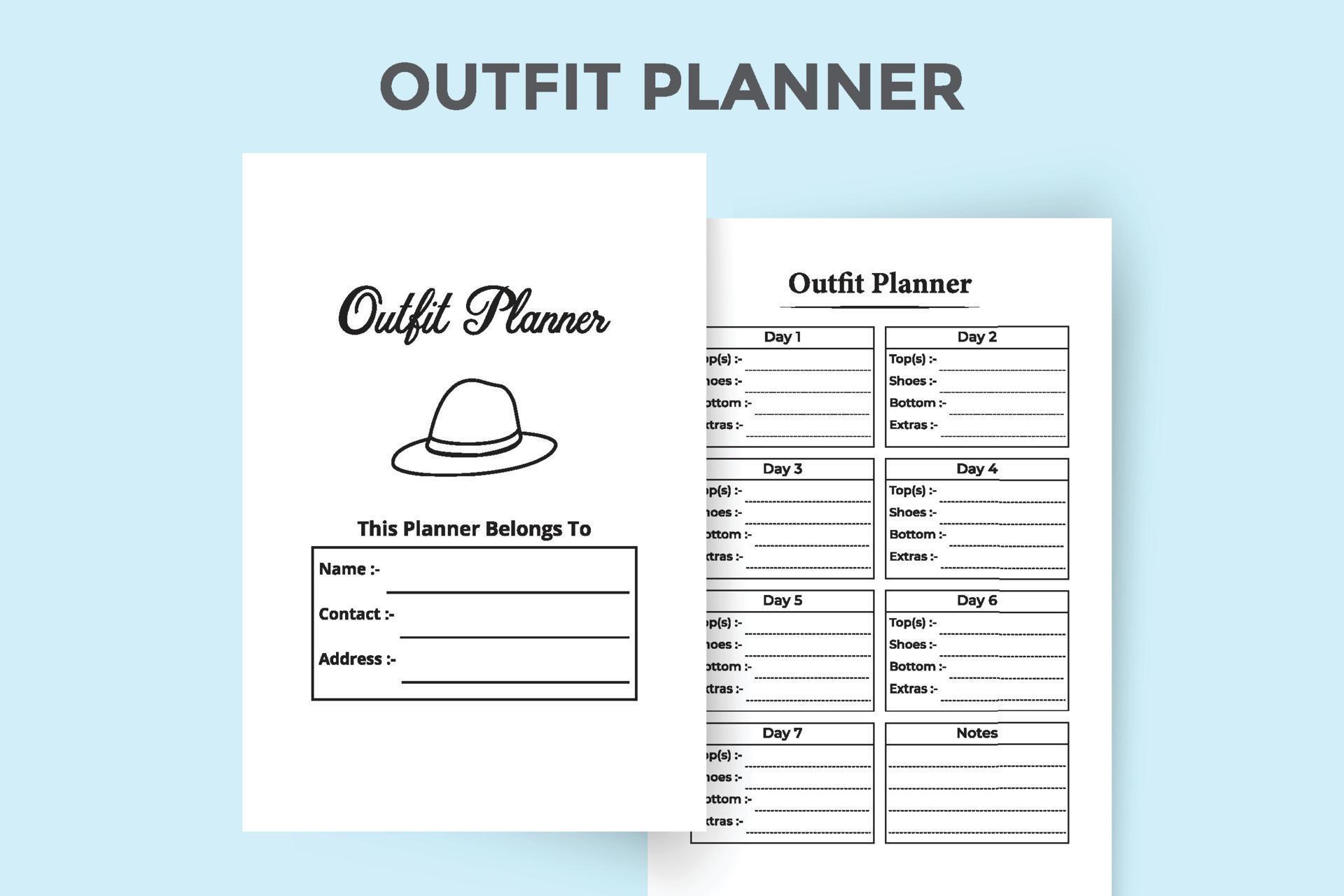 Outfit planner journal interior. Regular clothing list and client