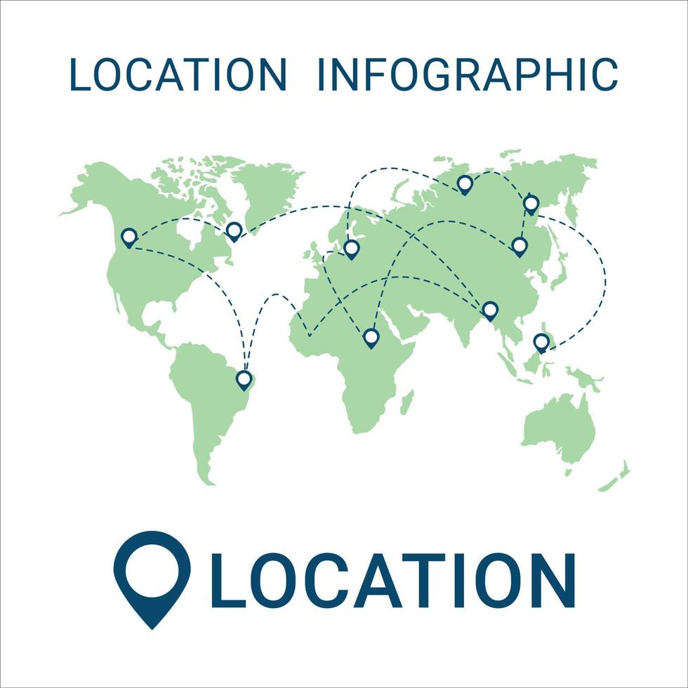 Infographic element design for Location or presentation in a white background, Detailed world map vector background, World map with location pointers, and scale chart vector.