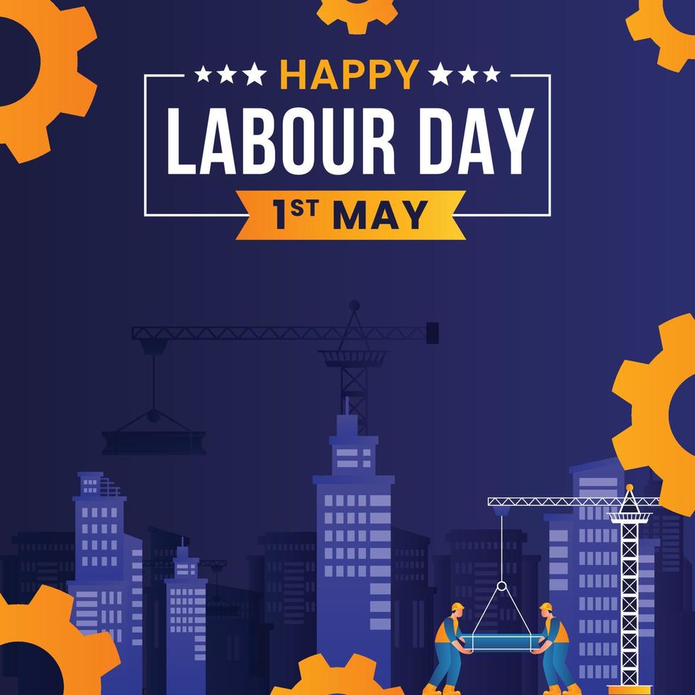 Construction Elements, Crane Vector, Labor Day Vector on Blue Background, Hard Work, Construction Works, International Labor Day, Labor Day Special, May 1st, 1st May, May Day, Workers Day, Buildings.