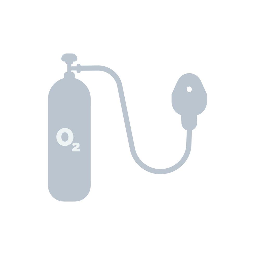 Ash color Oxygen cylinder medical equipment with mask vector illustration, oxygen tank, cylinder, oxygen, O2, Medical equipment, Hospital, doctor, mask.