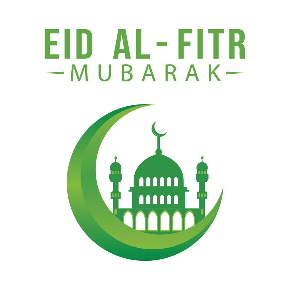 hermoso efecto de texto verde eid al-fitr mubarak sobre fondo blanco, festival musulmán eid al-fitr hermoso efecto de texto, eid al-fitr, verde, mezquita verde musulmana, luna. vector