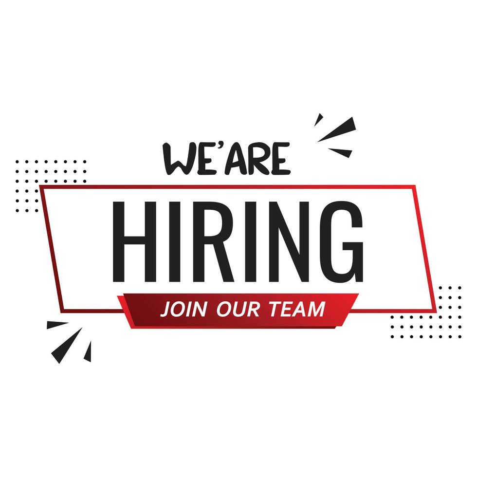 We are Hiring vector design with red and black text effect on white background. Business recruiting concept with red and black color. join us vector illustration for the hiring concept.
