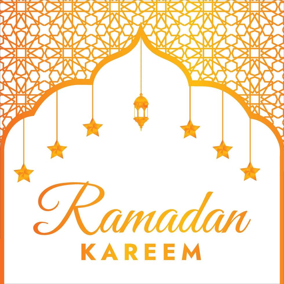 A beautiful greeting card, banner or poster of Ramadan Mubarak with decorated hanging lamp. Eid Mubarak. Arabic gold pattern, golden mosque door with Islamic pattern for Ramadan Kareem vector