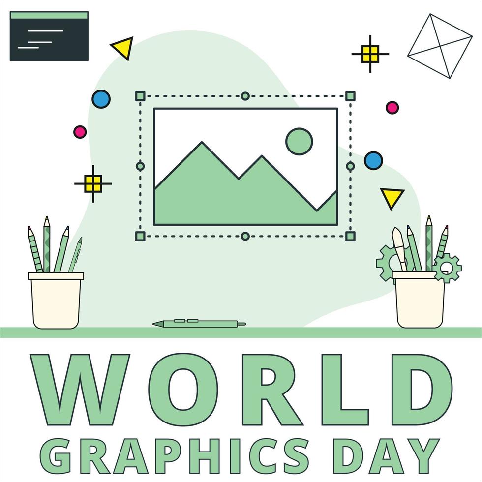 Creative Design for World Graphics Day text With Green shade for a card or poster, Beautiful Pen Vector, Standard illustration on a special day for Graphics with Green colour Text Effect. vector