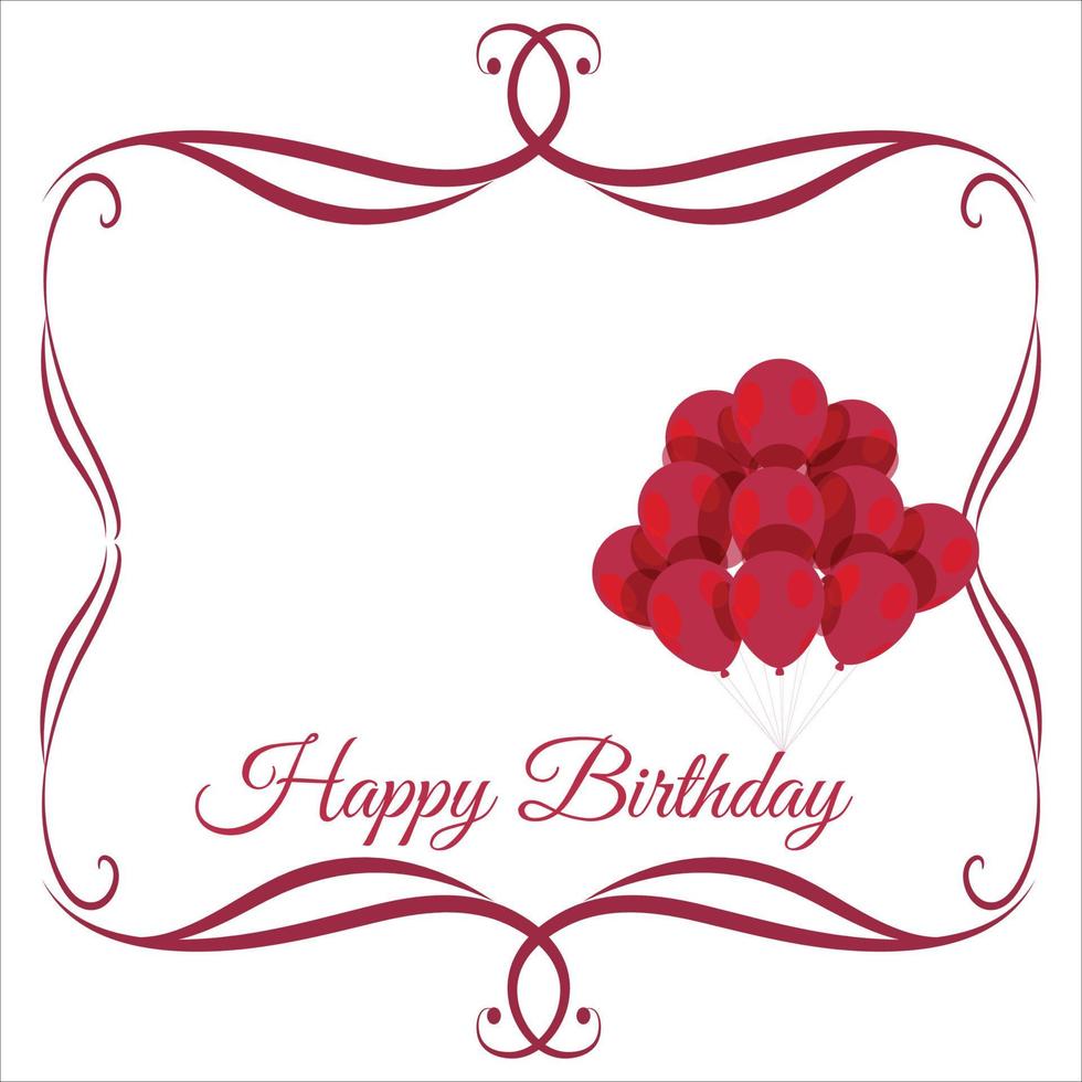 Happy Birthday Red frame, Happiness, Happy Birthday Text Effect, Birthday Vector Illustration on White Background, Party Photo Frame, Red Shade, Red Photo Frames, Red Balloons.