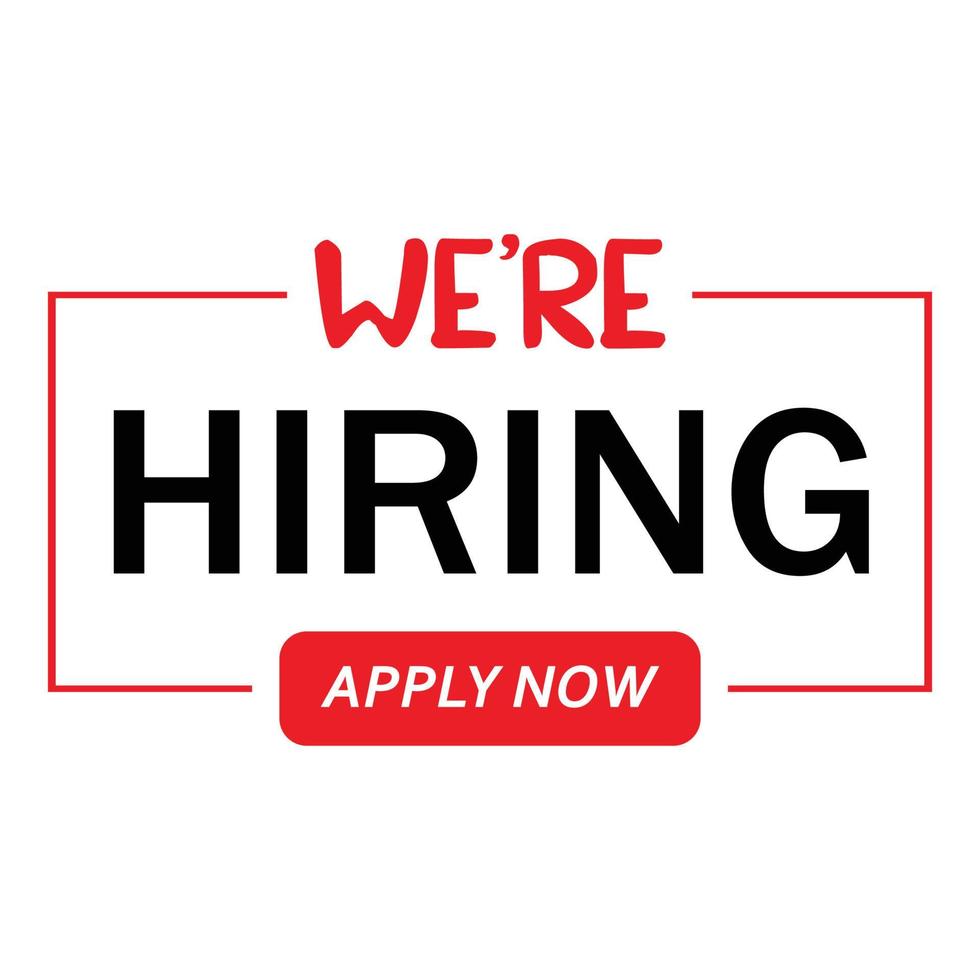 We are Hiring design with red and black text effect on white background, Business recruiting concept with red and black color, join us vector illustration for hiring concept.
