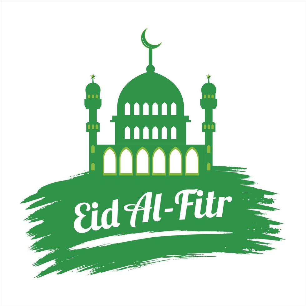 Eid Al-Fitr White text effect on Green background, Muslim Festival Eid Al-Fitr beautiful Text effect, Eid Al-Fitr, Green, White,  Elements, Muslim Green Mosque, Moon. vector