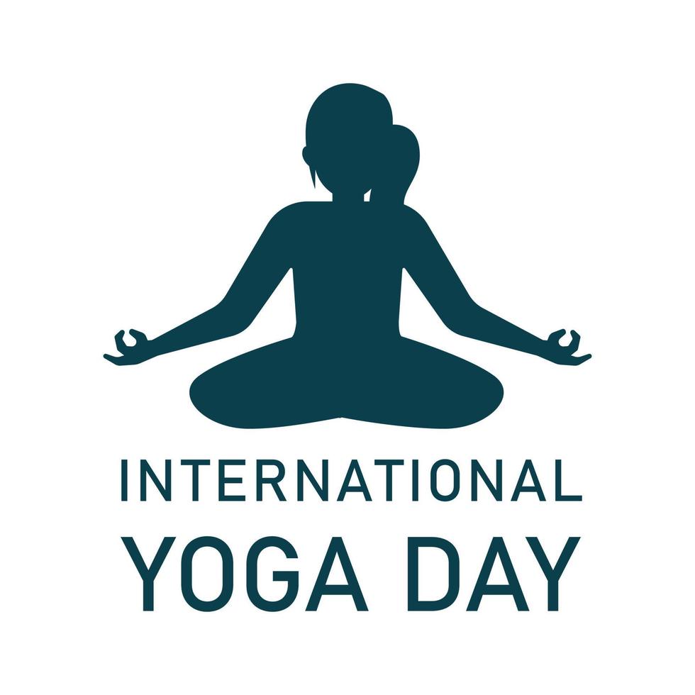 elegante ilustración vectorial del día del yoga con efecto de texto, azul oscuro, posición de yoga, especial del día internacional del yoga, mujer haciendo yoga, 21 de junio. vector
