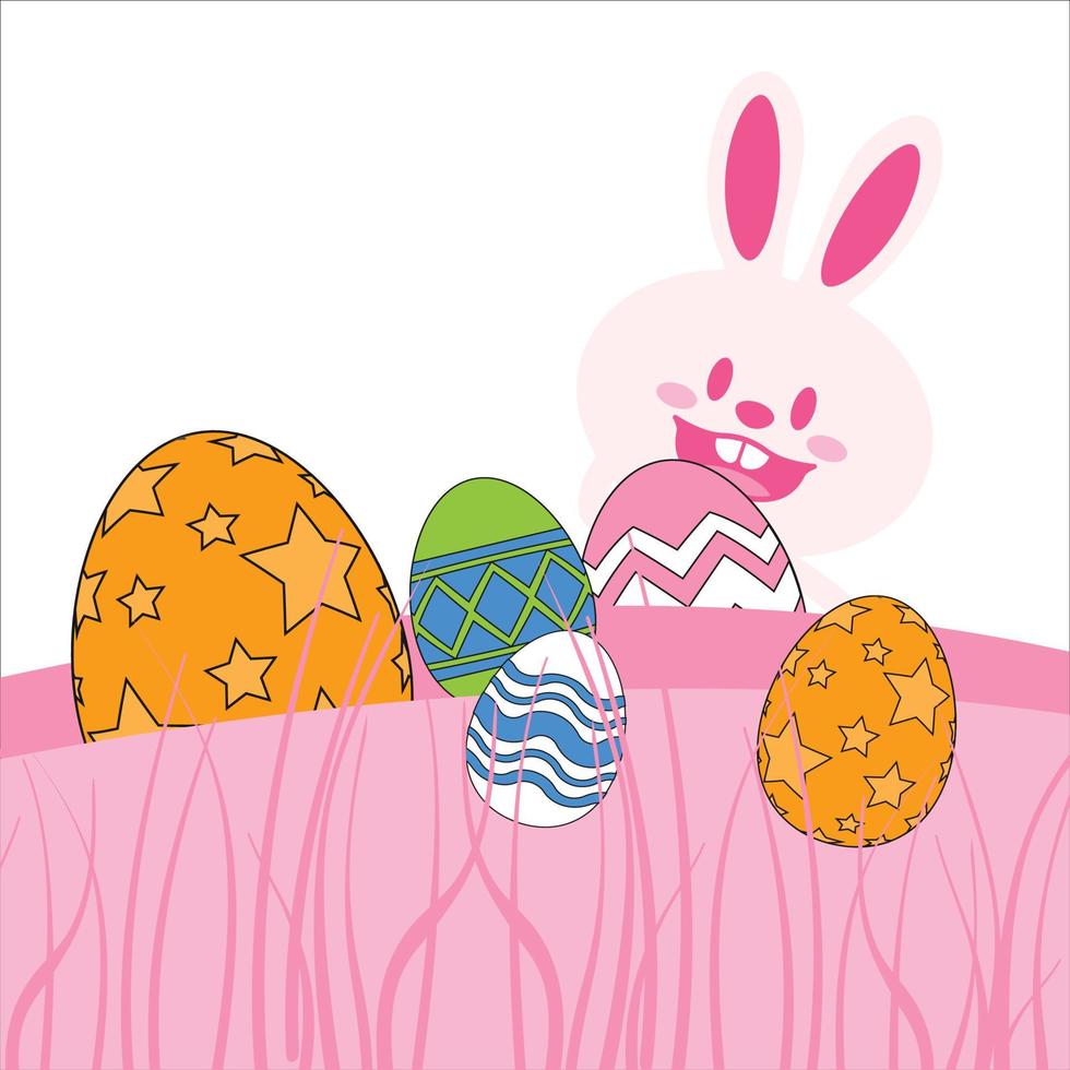 banner de ilustración de conejito de pascua con huevos de pascua, conejito de pascua escondido detrás de los huevos de pascua vector