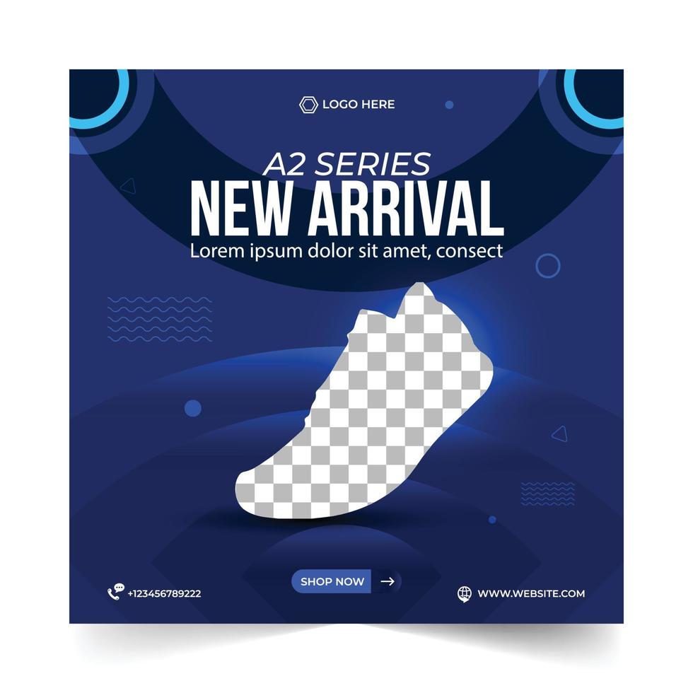 diseño de banner de anuncios de zapatos, color degradado azul, ofertas especiales de venta diseño de publicaciones en redes sociales para su marketing digital. banner de redes sociales de zapatos editable, plantilla de banner de anuncios web vector