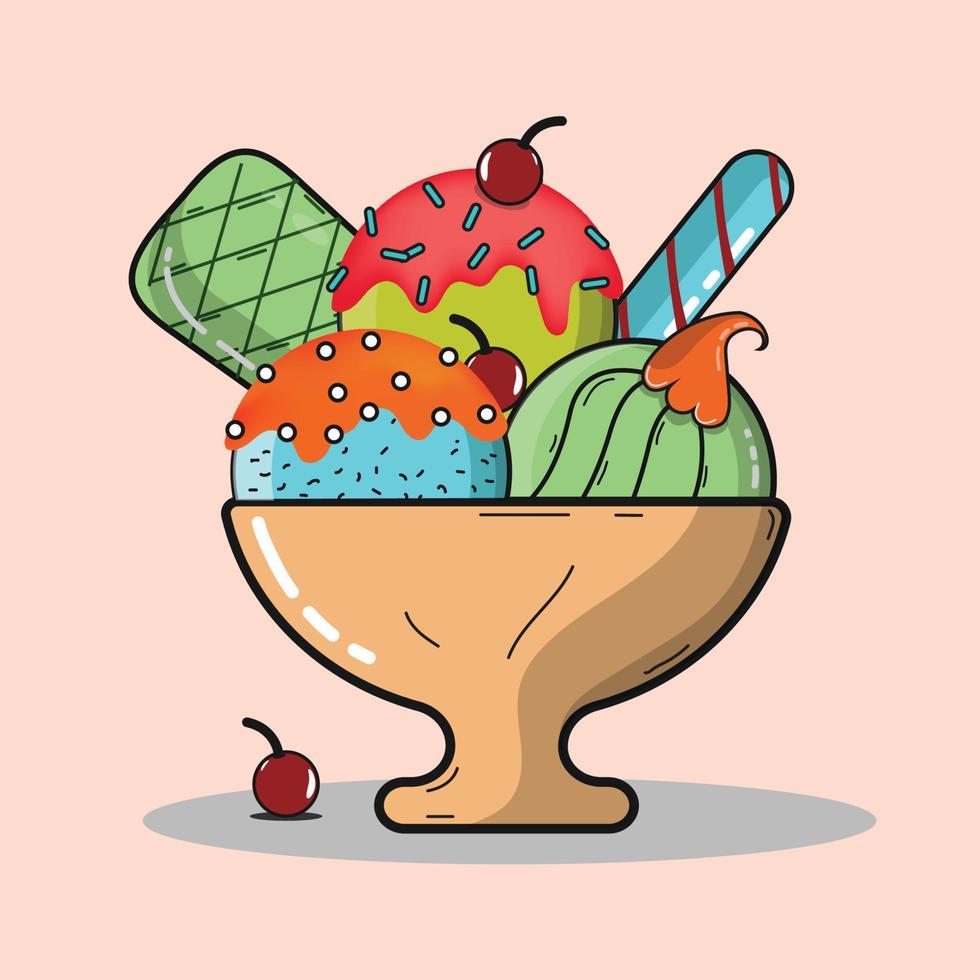 Ice Cream Cup With Ice Cream and Cherry in a pink background, ice cream cup design vector