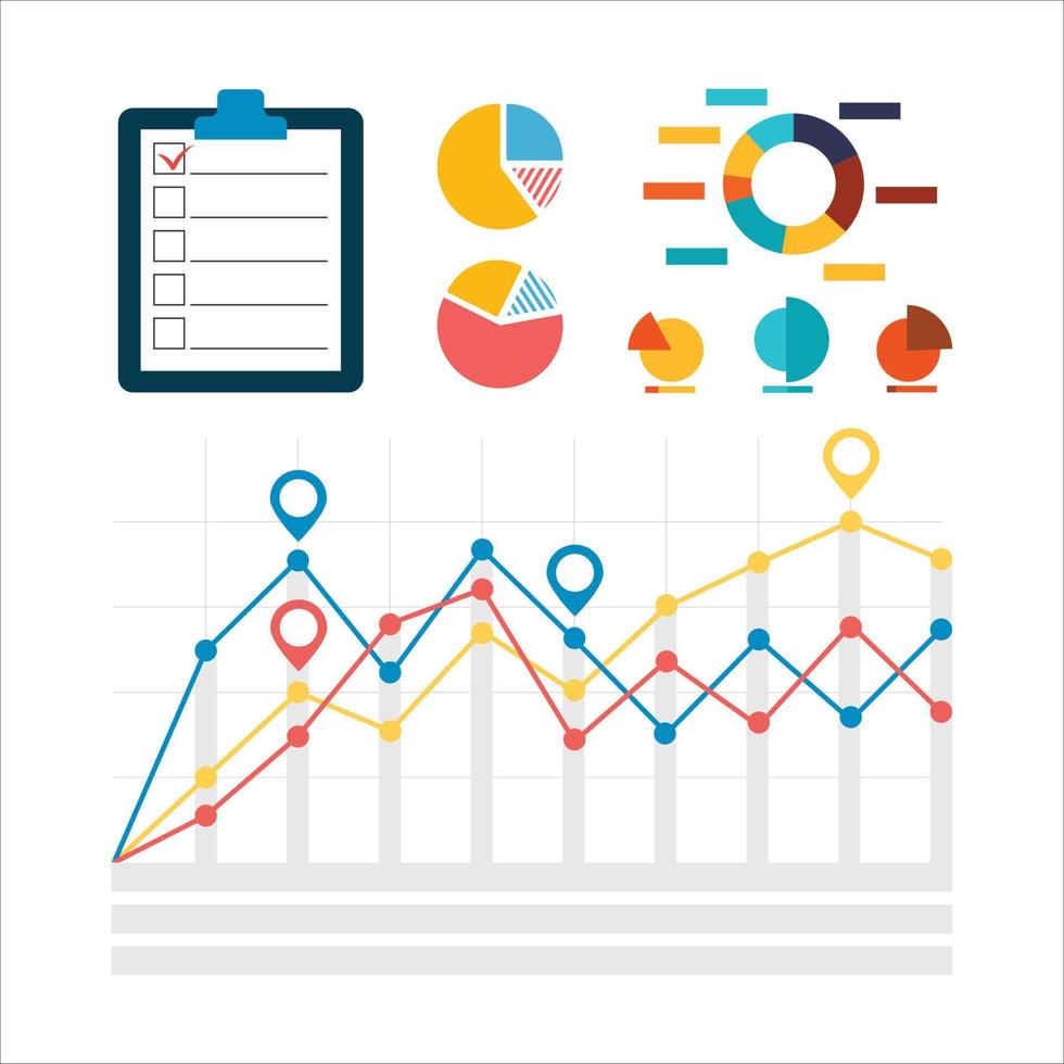 Infographic element design, Three line charts, Diagram, graph, template, Creative concept for infographics, presentation, project, Illustration elements for business graph chart or presentation. vector