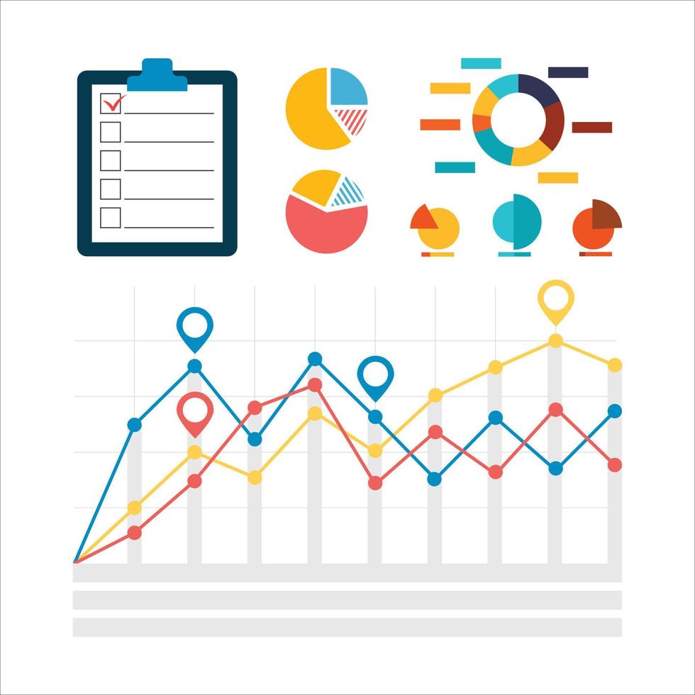 Infographic element design, Three line charts, Diagram, graph, template, Creative concept for infographics, presentation, project, Illustration elements for business graph chart or presentation. vector