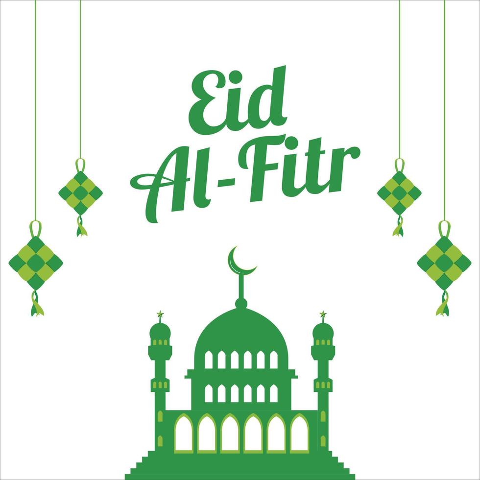 Beautiful Eid Al-Fitr Green text effect on White background, Muslim Festival Eid Al-Fitr beautiful Text effect, Eid Al-Fitr, Green, White,  Elements, Muslim Green Mosque, Moon, kites. vector