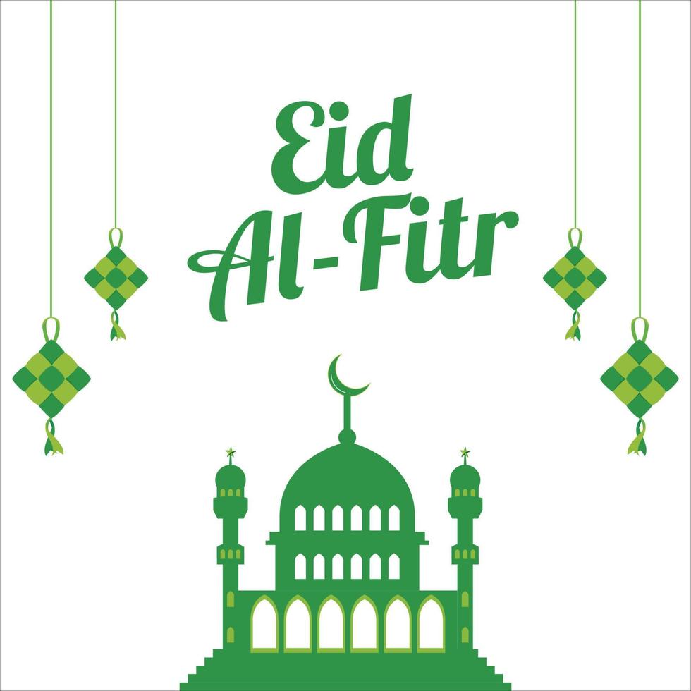 hermoso efecto de texto verde eid al-fitr sobre fondo blanco, festival musulmán eid al-fitr hermoso efecto de texto, eid al-fitr, verde, blanco, elementos, mezquita verde musulmana, luna, cometas. vector