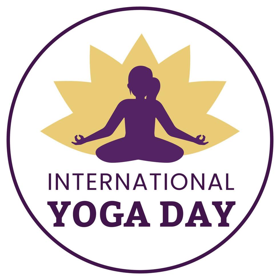 Happy yoga day vector illustration with purple text effect in