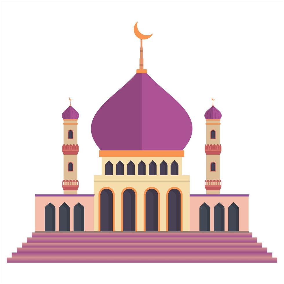 mezquita eid al-fitr mubarak de fondo blanco, fiesta sagrada de los musulmanes, mezquita musulmana, sombra multicolor, violeta, ilustración vectorial de la mezquita. vector