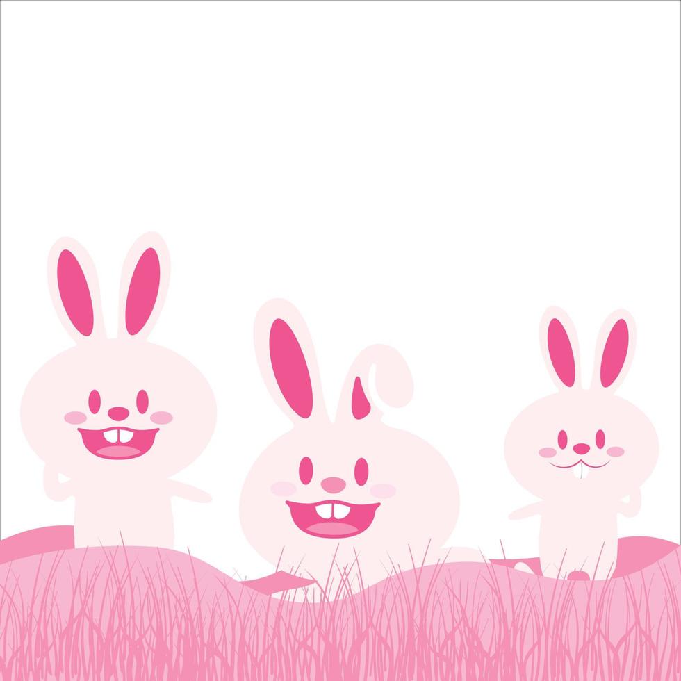 linda ilustración de conejitos de pascua, lindo vector de conejitos de pascua, ilustración de felices conejitos de pascua con hierba rosa, sombra rosa feliz vector de conejitos de pascua, nuevo diseño feliz de pascua, lindos conejitos de pascua