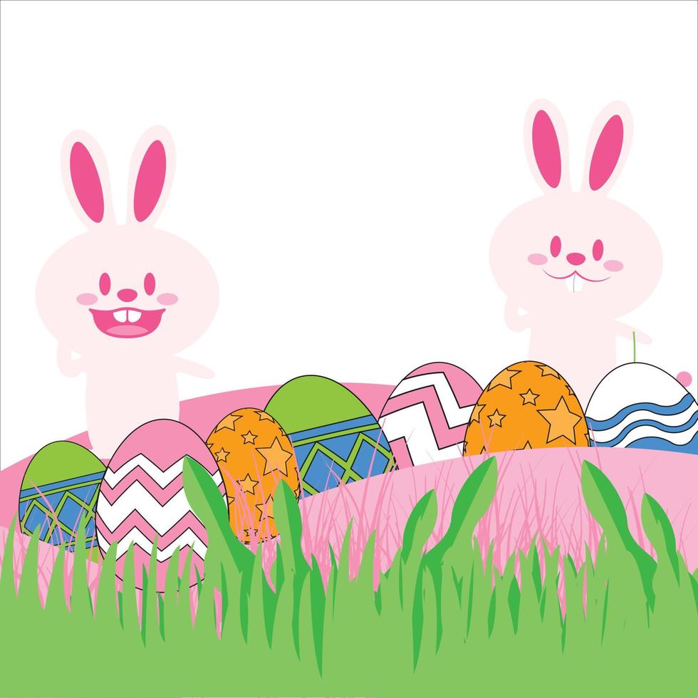 Happy Easter Bunnies Eggs Illustration, Easter Bunnies Multi-Color Eg vector