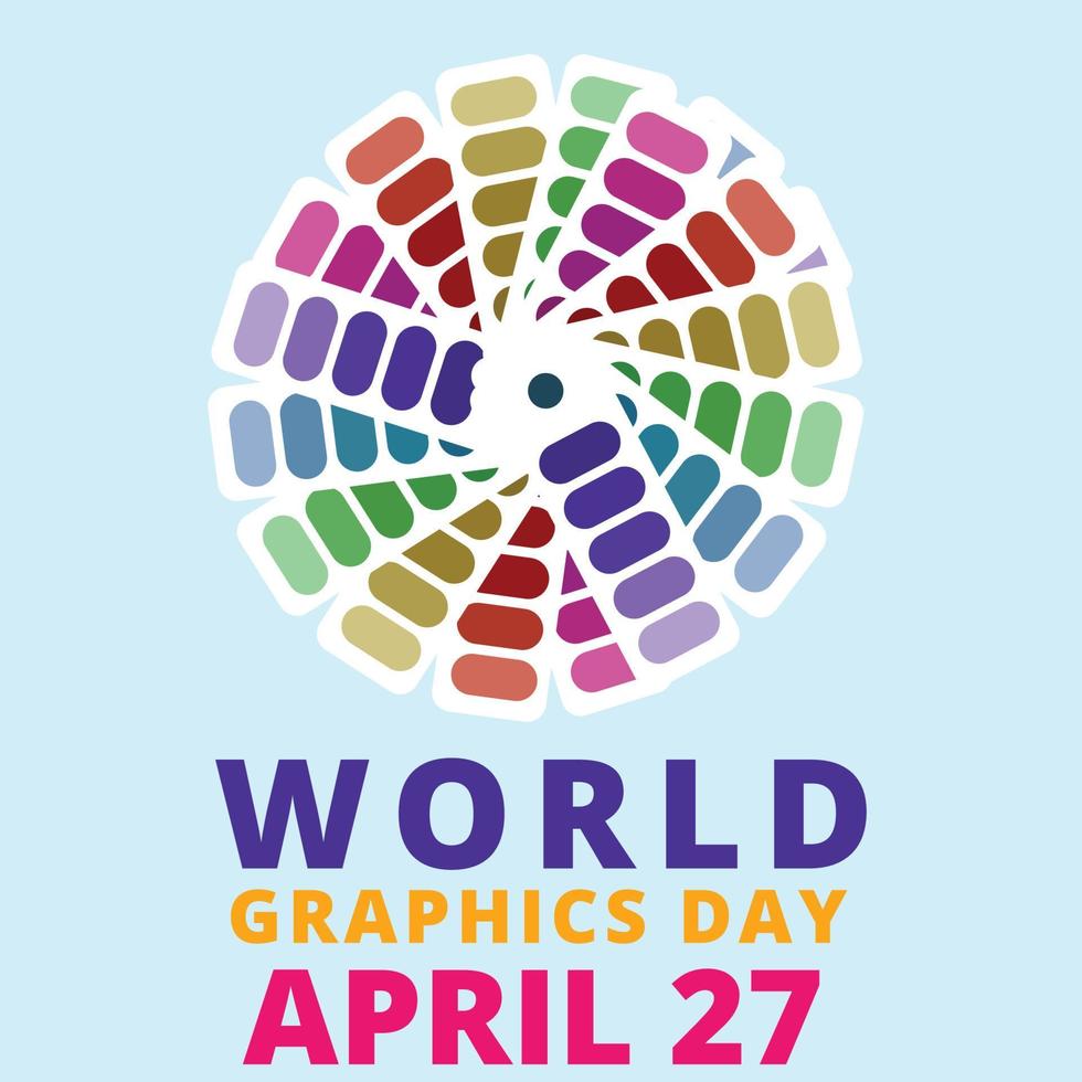 Creative illustration for World Graphics Day with Multi-colour Text effect in a White background, World Graphics Day special vector design for a poster with a round Multi-colour Shade.