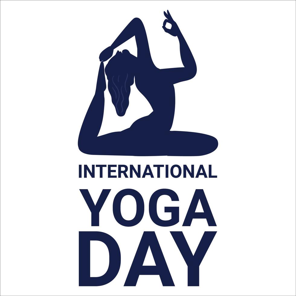 feliz día del yoga ilustración vectorial con efecto de texto negro, negro, mujer haciendo yoga, señora, mujer, posición de yoga, especial del día internacional del yoga. vector