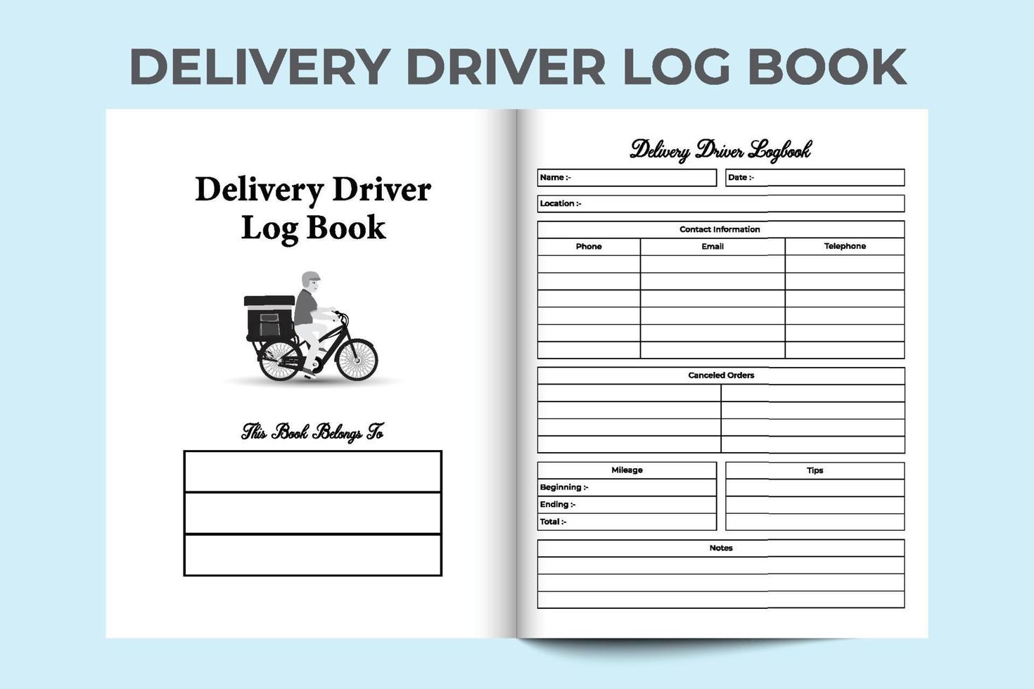 Delivery driver log book interior. Online shopping delivery tracker and customer information notebook template. Interior of a notebook. Driver regular mileage tracker and order record notebook. vector