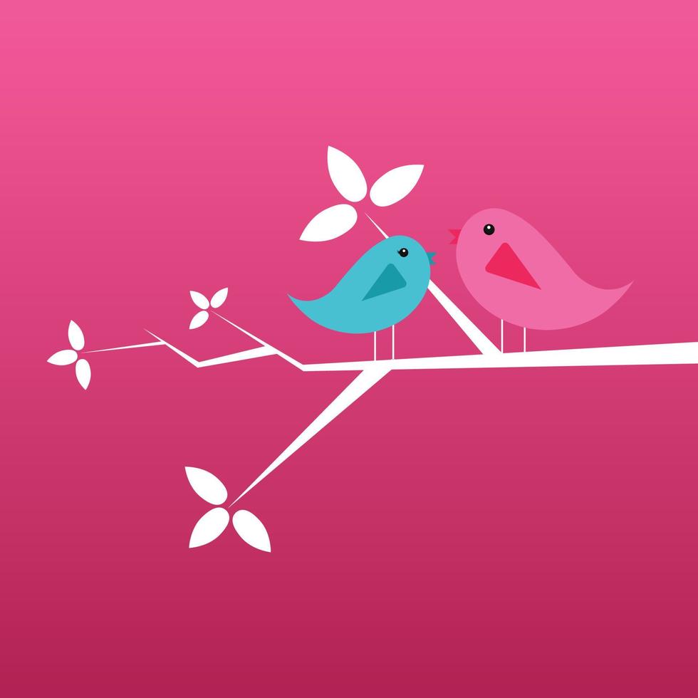 Happy valentines day Soft pink background with two cute bird sitting on Tree slope, pink background vector