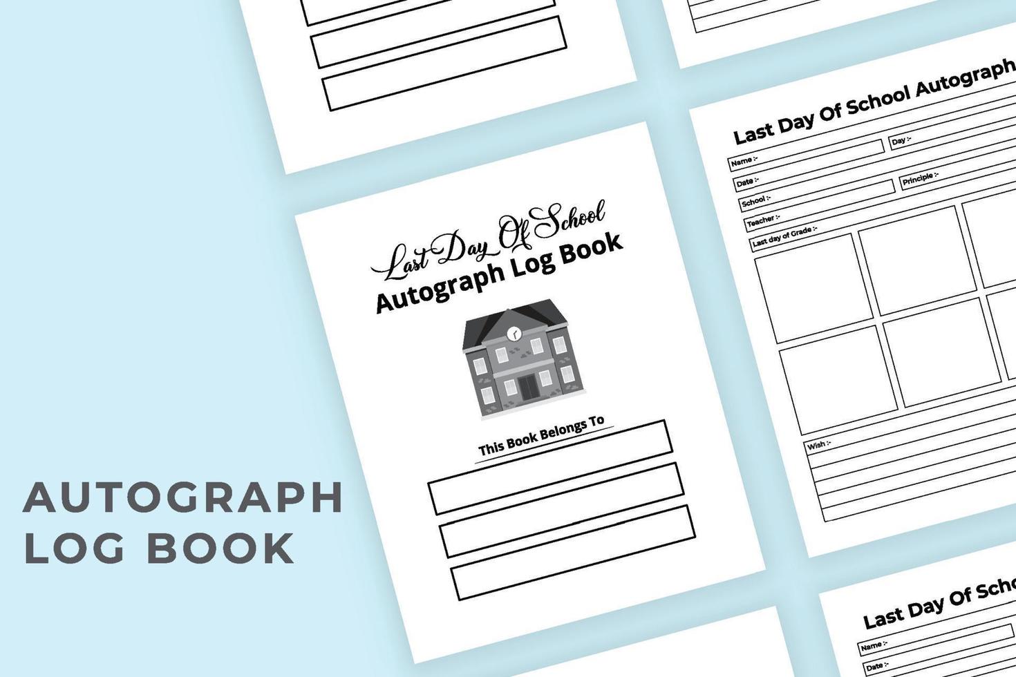 Last day of school autograph the journal interior. Last day memories collector and autograph tracker template. Interior of a notebook. School last day celebration and teacher's autograph log book. vector