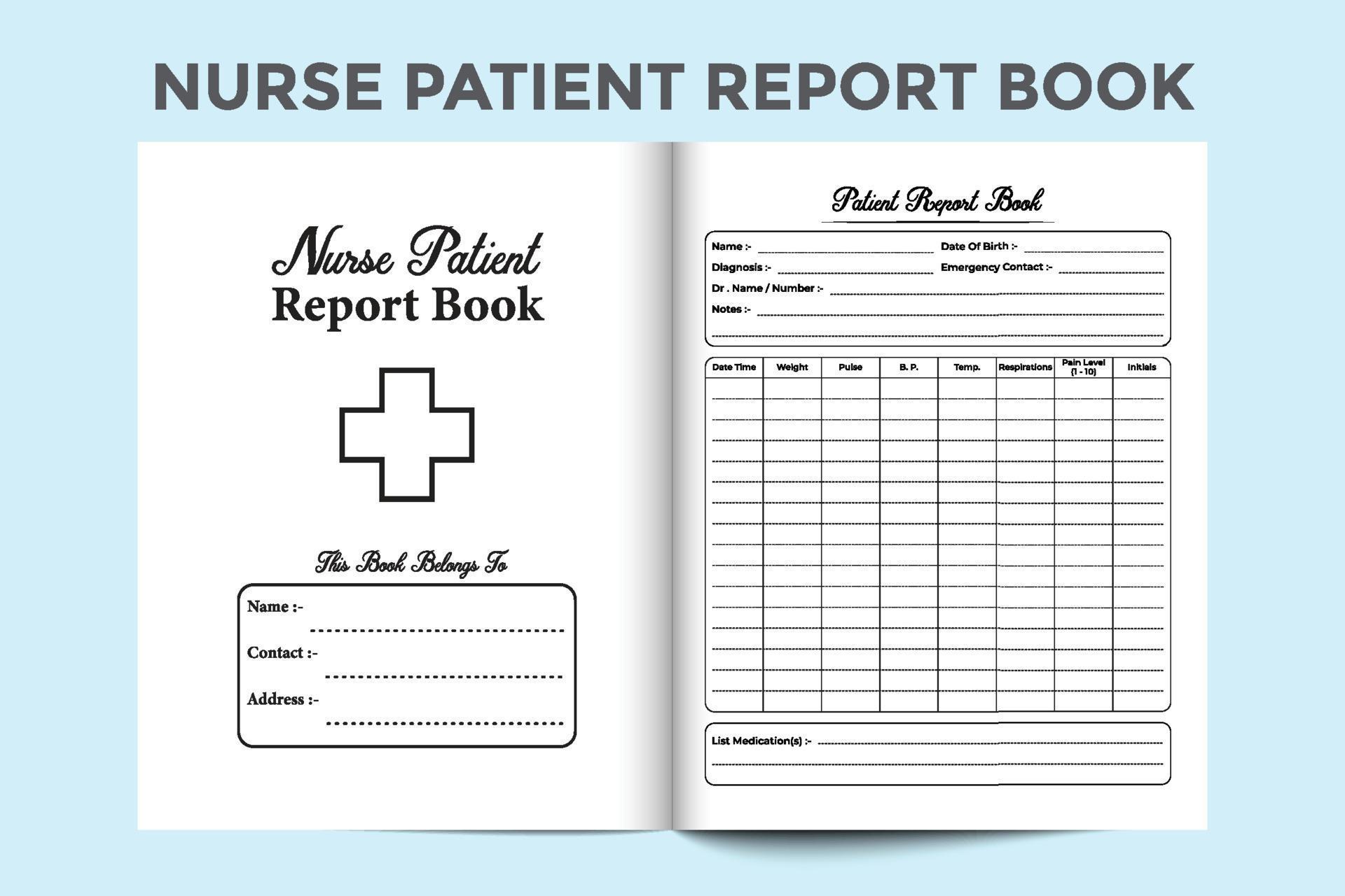 Nurse patient report notebook interior. Daily medical information
