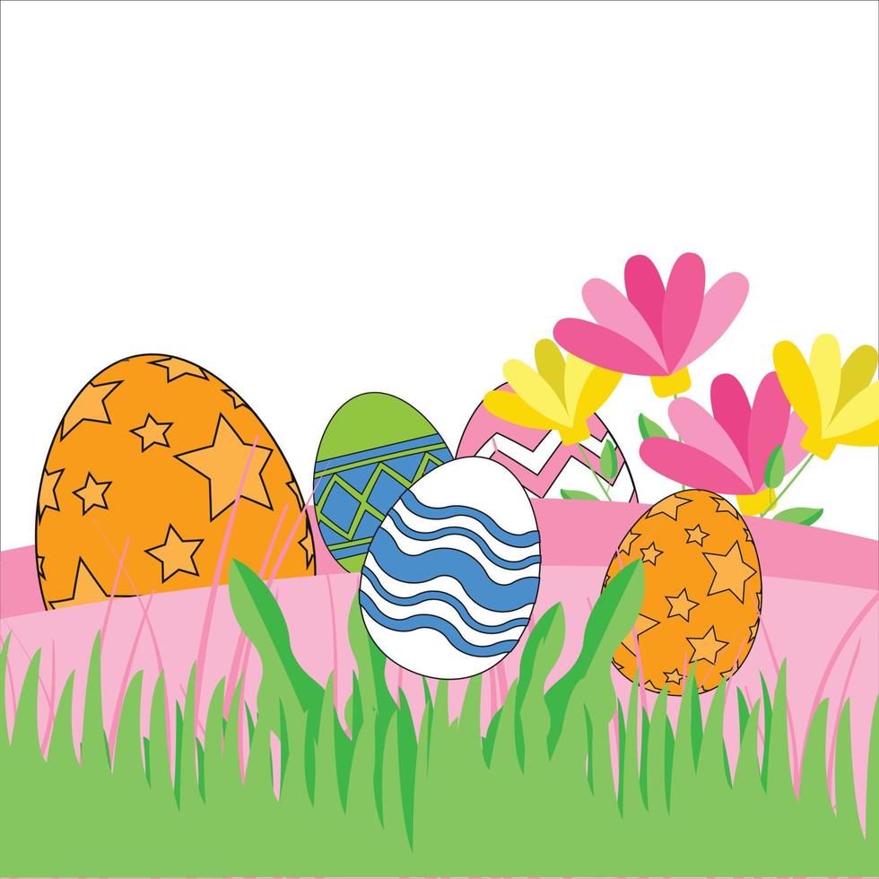 New Happy Easter Template, Easter Eggs Illustration, Multi-Color Easter Eggs Happy Easter Vector, Illustration of Happy Easter eggs With Flower Grass Vector, New Easter Eggs Multi-Color Design. vector