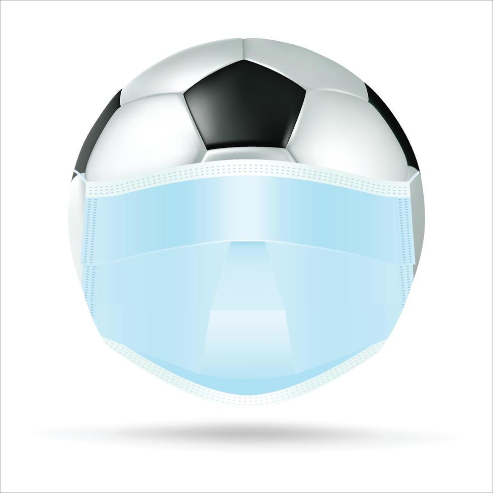 fútbol con una máscara facial para protegerse del virus covid-19, pelota sokar con una máscara protectora médica, pelota deportiva de fútbol con una máscara protectora médica. ilustración vectorial vector