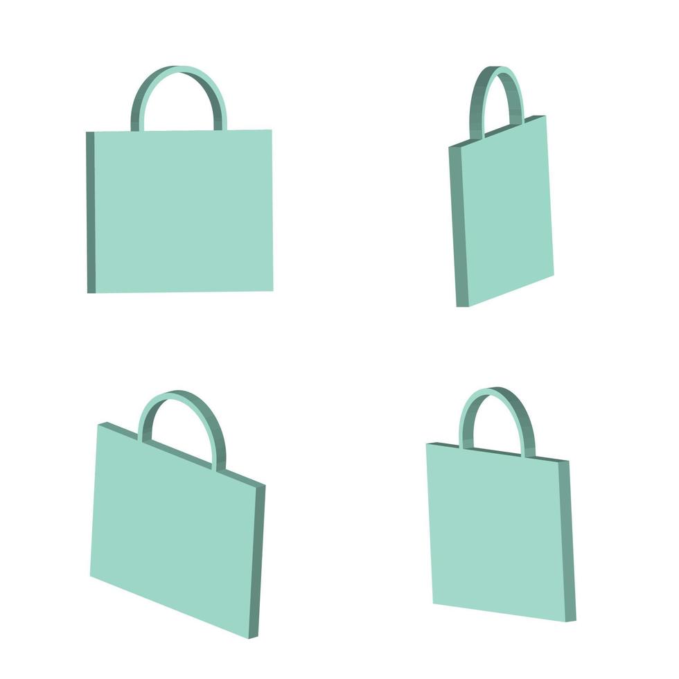 Ilustración de vector de colección de diseño de bolsa de compras de color cian 3d sobre un fondo blanco, forma de bolsa de compras cian 3d para múltiples usos, bolsa de compras para usos de marketing.