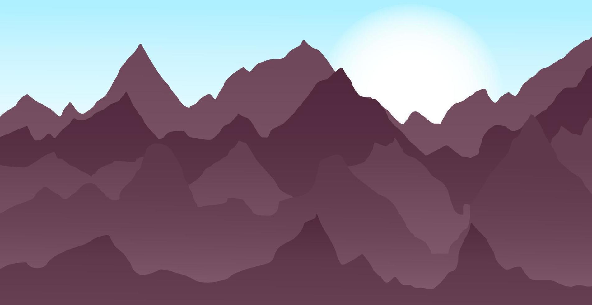Abstract landscape with white sun over mountain slopes. Cute nature background. Panoramic view of the mountain. vector