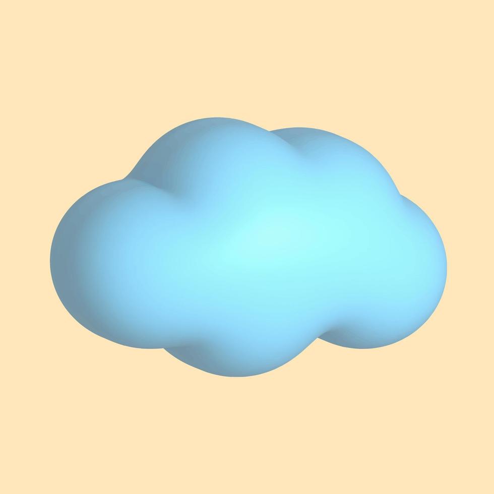 Blue 3d cloud icon isolated on a beige background. 3d geometric shape vector illustration.