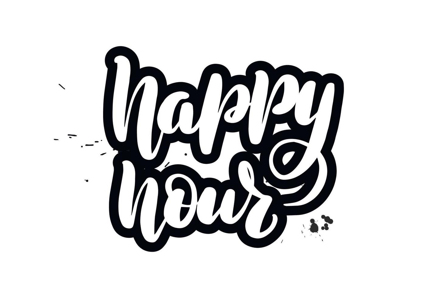 pincel inspirador escrito a mano con letras happy hour. ilustración de caligrafía vectorial aislada sobre fondo blanco. tipografía para pancartas, insignias, postales, camisetas, impresiones, carteles. vector