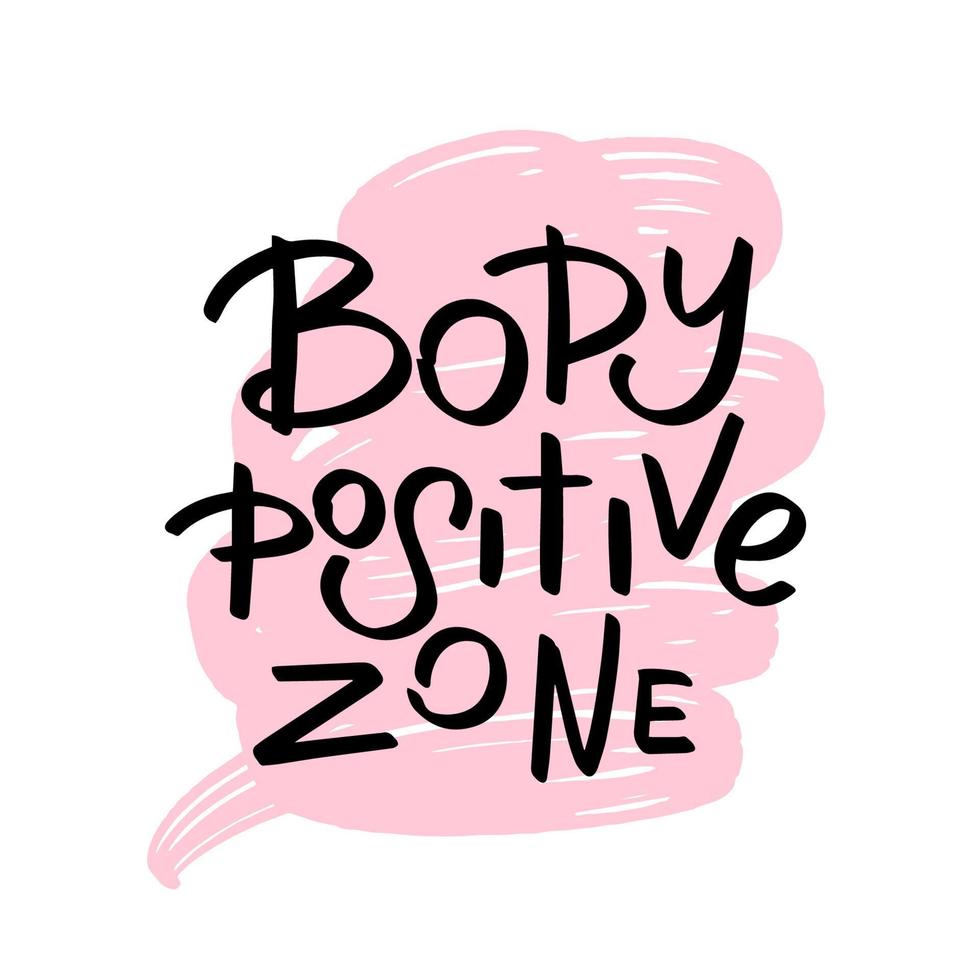 Inspirational handwritten brush lettering body positive zone. Vector calligraphy illustration isolated on white background. Typography for banners, badges, postcard, tshirt, prints, posters.