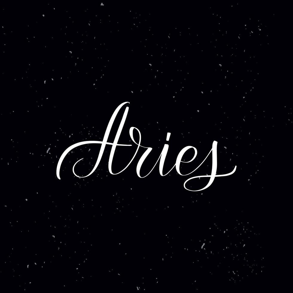 Chalkboard blackboard lettering Aries. Handwritten calligraphy text, chalk on a blackboard, vector illustration. Greetings for logotype, badge, icon.