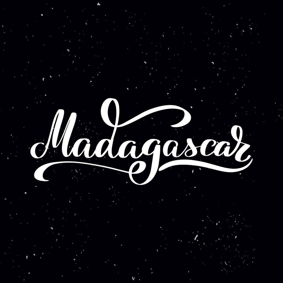 Chalkboard blackboard lettering Madagascar. Handwritten calligraphy text, chalk on a blackboard, vector stock illustration. Greetings for logotype, badge, icon.
