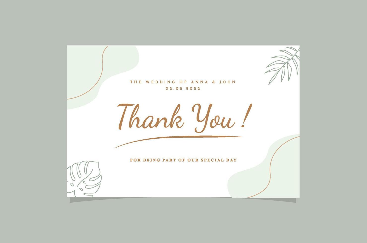 Thank you wedding card template with watercolor floral decoration vector