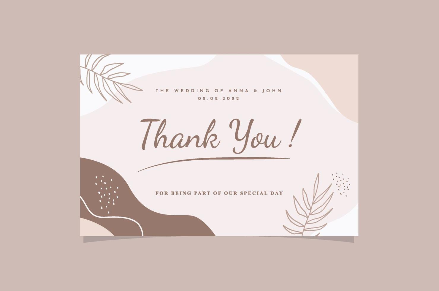 Thank card wedding template vector