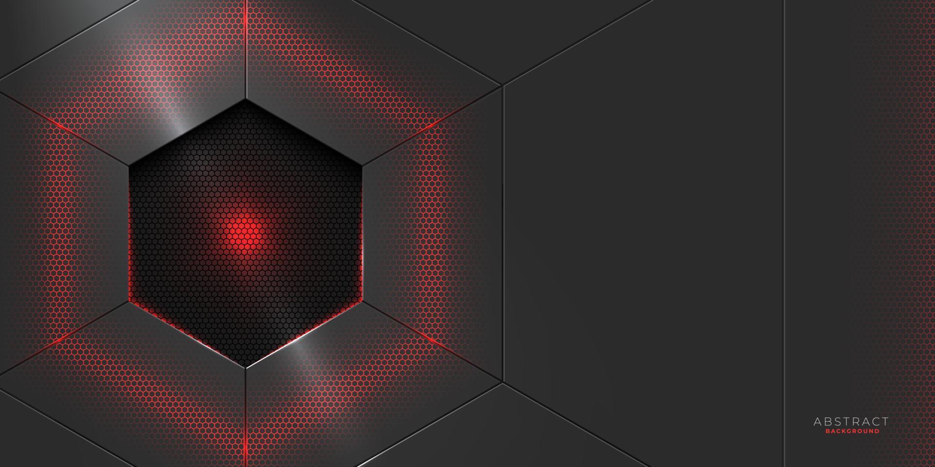 Fondo de forma de agujero hexagonal de metal abstracto con efecto rojo brillante vector