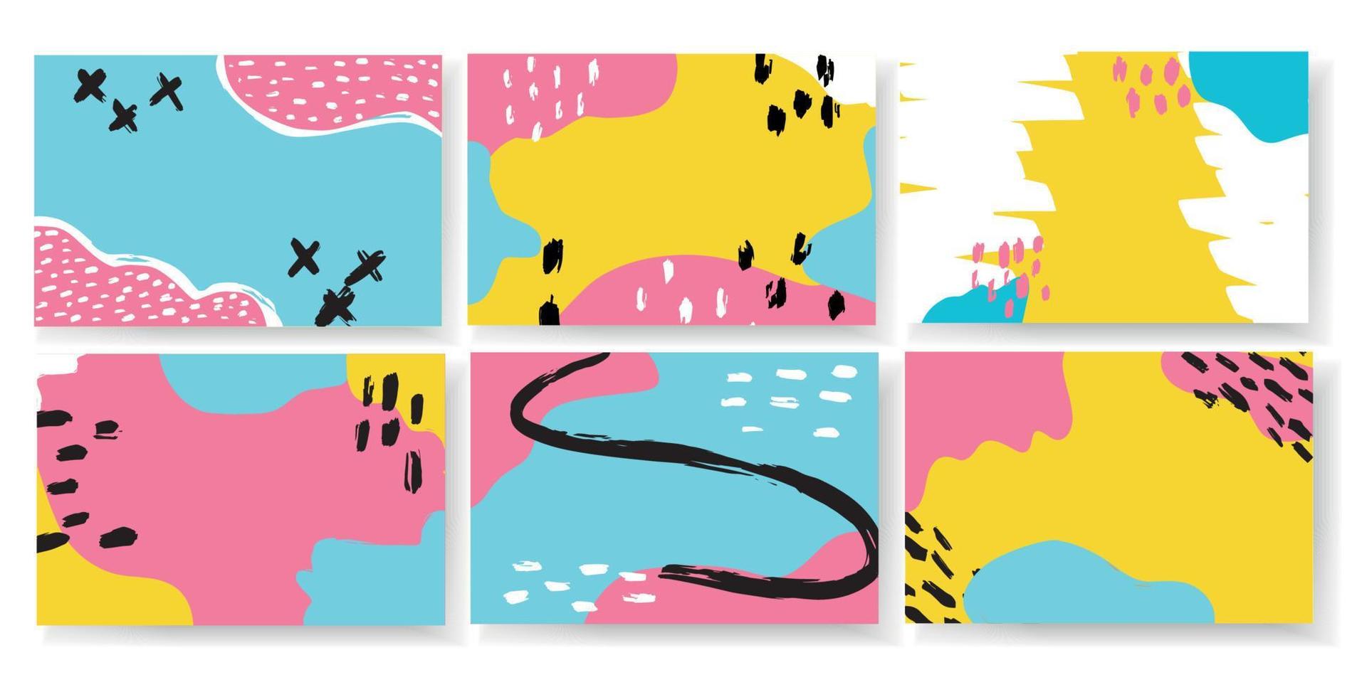 Vector horizontal banner set memphis colorful style. Modern design background. For social media mobile apps. Bright promo backgrounds with abstract hand drawn elements.