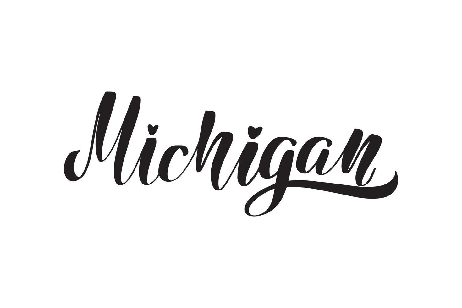 Inspirational handwritten brush lettering Michigan. Vector calligraphy illustration isolated on white background. Typography for banners, badges, postcard, tshirt, prints, posters.