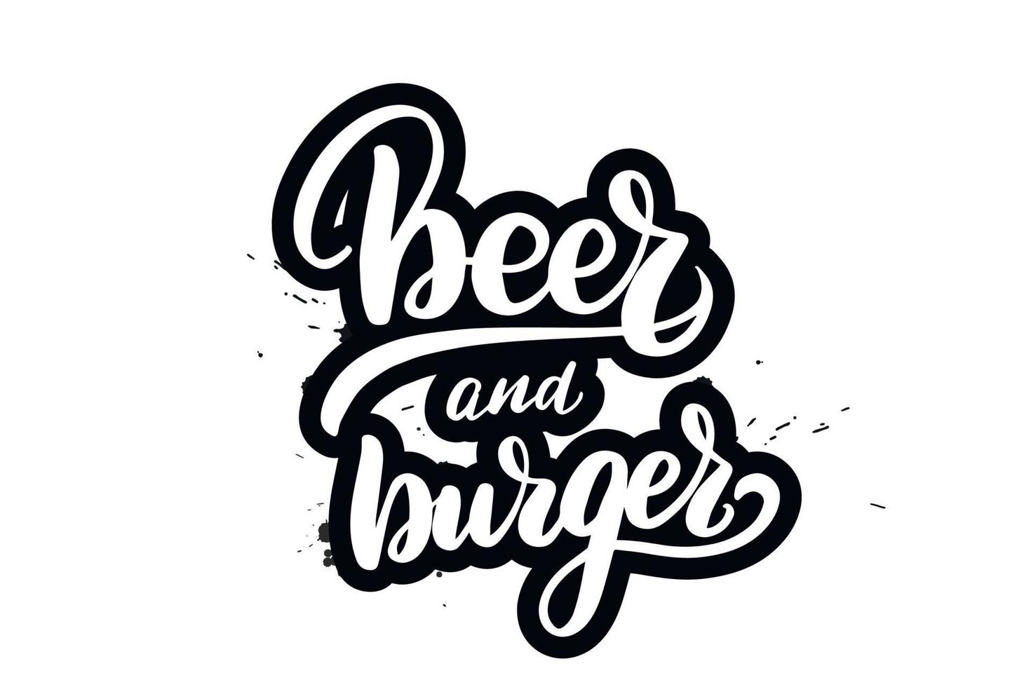 Inspirational handwritten brush lettering beer and burger. Vector calligraphy illustration isolated on white background. Typography for banners, badges, postcard, tshirt, prints, posters.