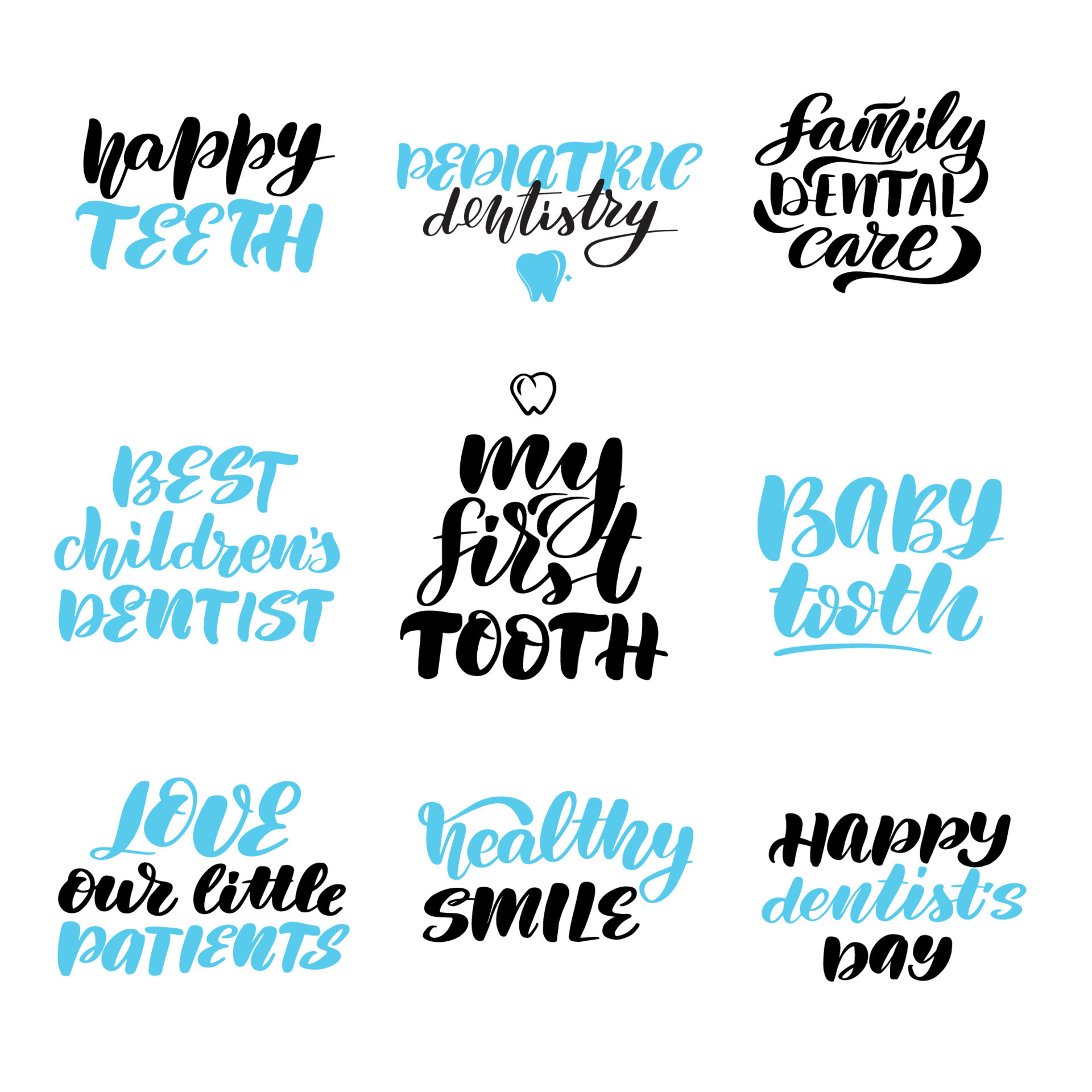 Pediatric dentistry lettering quotes set. Inspirational handwritten brush  lettering. Vector calligraphy stock illustration isolated on white.  Typography for banners, badges, postcard, tshirt, prints. 7733677 Vector  Art at Vecteezy