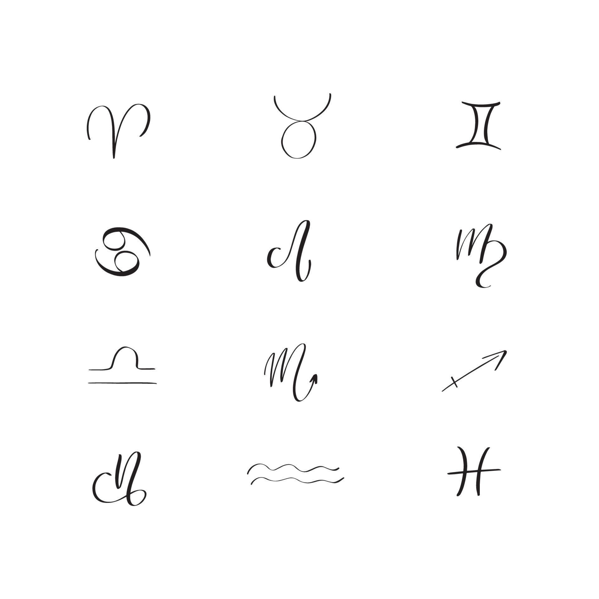 Magic, astrology. Zodiac signs pictograms. Brush hand drawn. Vector ...